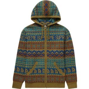 Supreme x North Face Nordic Knit Full-Zip Hoodie Sweater Jacket Olive Mens Small